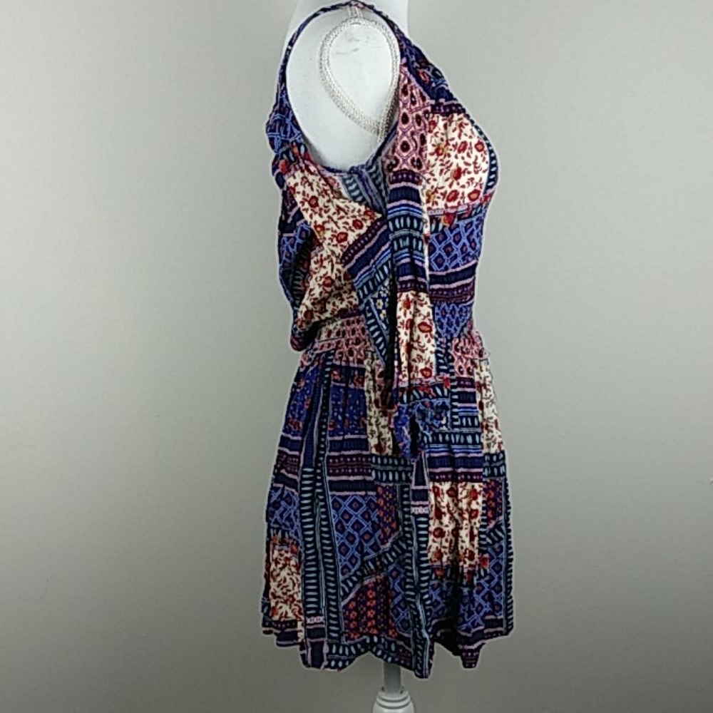 Aeo Patchwork Style Boho Cold Shoulder Dress Sz Xs - image 2